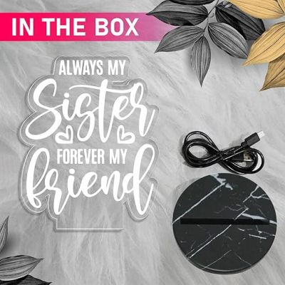 Always My Sister Forever My Friend Engraved night lamp with Multicolored Light Gift for Raksha Bandhan, Birthday, Christmas,