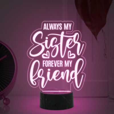 Always My Sister Forever My Friend Engraved night lamp with Multicolored Light Gift for Raksha Bandhan, Birthday, Christmas,
