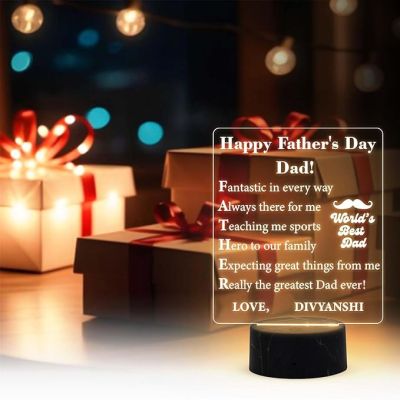 Happy Fathers Day, Dad night lamp with Warm White Light Customize with Name Happy Fathers Day Gift for Dad, Fathers Day Gift from Daughter Son