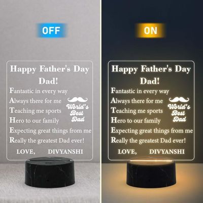 Happy Fathers Day, Dad night lamp with Warm White Light Customize with Name Happy Fathers Day Gift for Dad, Fathers Day Gift from Daughter Son
