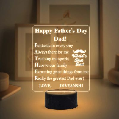 Happy Fathers Day, Dad night lamp with Warm White Light Customize with Name Happy Fathers Day Gift for Dad, Fathers Day Gift from Daughter Son