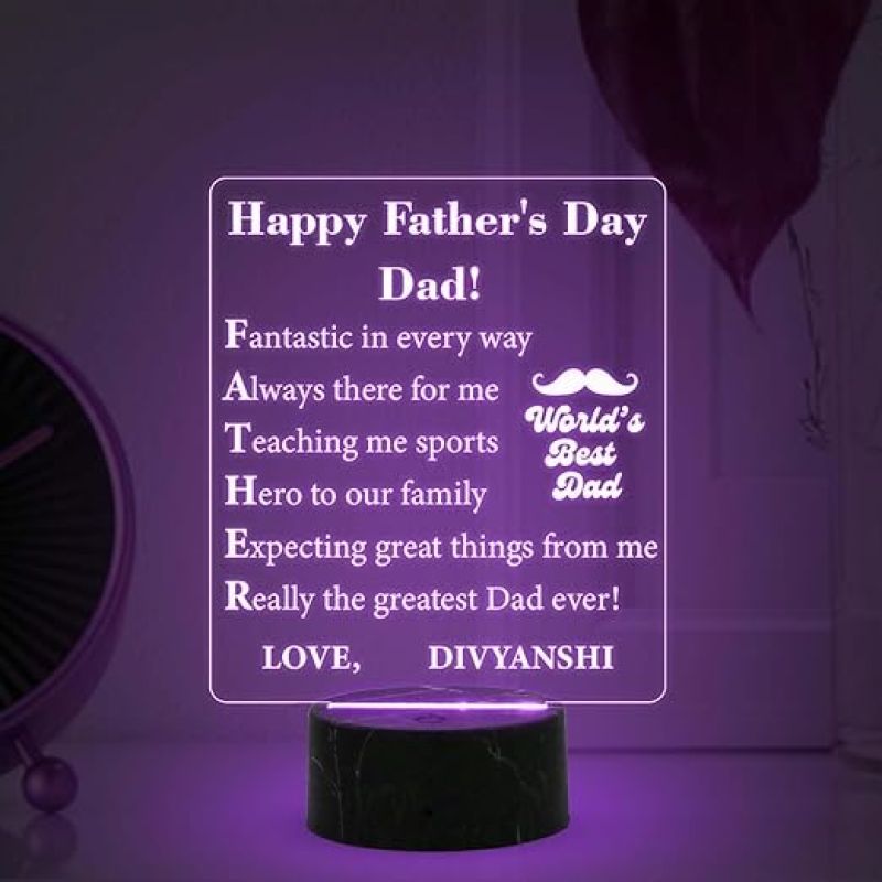 Happy Fathers Day, Dad night lamp with Multicolored Light Customize with Name Happy Fathers Day Gift for Dad, Fathers Day Gift from Daughter Son