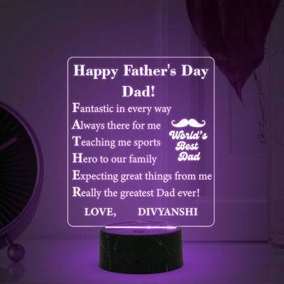 Happy Fathers Day, Dad night lamp with Multicolored Light Customize with Name Happy Fathers Day Gift for Dad, Fathers Day Gift from Daughter Son