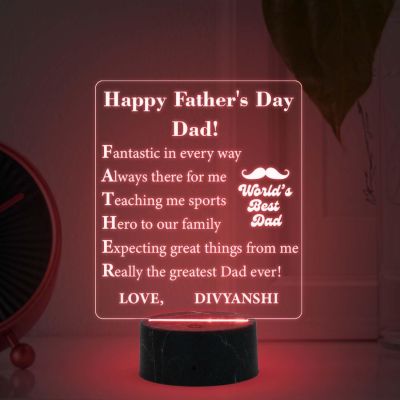 Happy Fathers Day, Dad night lamp with Multicolored Light Customize with Name Happy Fathers Day Gift for Dad, Fathers Day Gift from Daughter Son