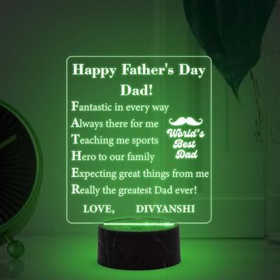 Happy Fathers Day, Dad night lamp with Multicolored Light Customize with Name Happy Fathers Day Gift for Dad, Fathers Day Gift from Daughter Son