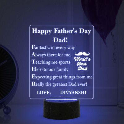 Happy Fathers Day, Dad night lamp with Multicolored Light Customize with Name Happy Fathers Day Gift for Dad, Fathers Day Gift from Daughter Son