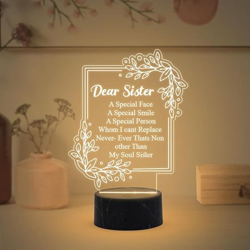 Dear Sister night lamp with Warm White Light Gift for Sister , Birthday Gift for Sister , Raksha Bandhan Gift for Sister , Surprise Gift for Sister