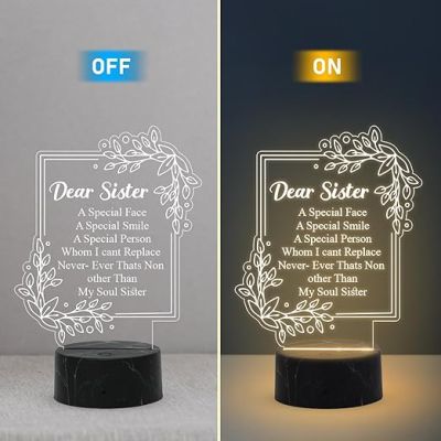 Dear Sister night lamp with Warm White Light Gift for Sister , Birthday Gift for Sister , Raksha Bandhan Gift for Sister , Surprise Gift for Sister