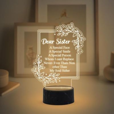 Dear Sister night lamp with Warm White Light Gift for Sister , Birthday Gift for Sister , Raksha Bandhan Gift for Sister , Surprise Gift for Sister