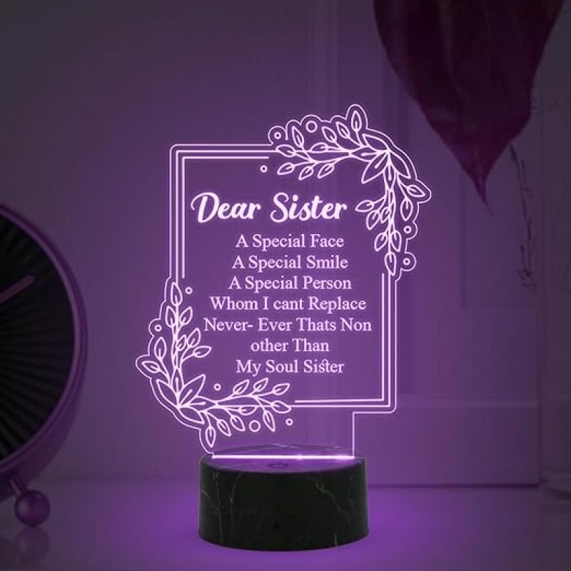 Dear Sister night lamp with Multicolored Light Gift for Sister , Birthday Gift for Sister , Raksha Bandhan Gift for Sister , Surprise Gift for Sister