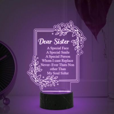 Dear Sister night lamp with Multicolored Light Gift for Sister , Birthday Gift for Sister , Raksha Bandhan Gift for Sister , Surprise Gift for Sister