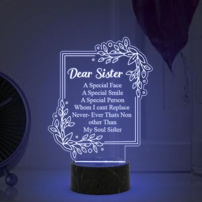 Dear Sister night lamp with Multicolored Light Gift for Sister , Birthday Gift for Sister , Raksha Bandhan Gift for Sister , Surprise Gift for Sister