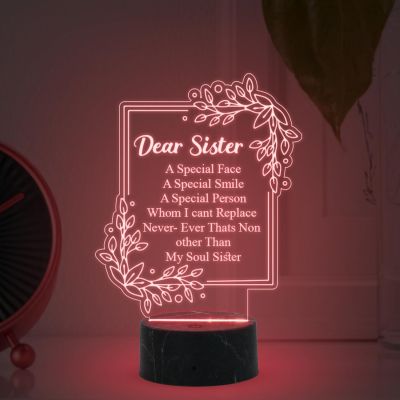 Dear Sister night lamp with Multicolored Light Gift for Sister , Birthday Gift for Sister , Raksha Bandhan Gift for Sister , Surprise Gift for Sister