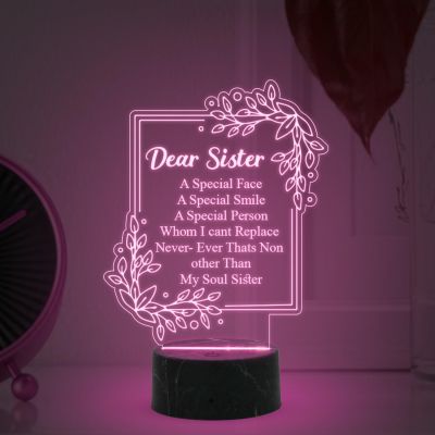 Dear Sister night lamp with Multicolored Light Gift for Sister , Birthday Gift for Sister , Raksha Bandhan Gift for Sister , Surprise Gift for Sister