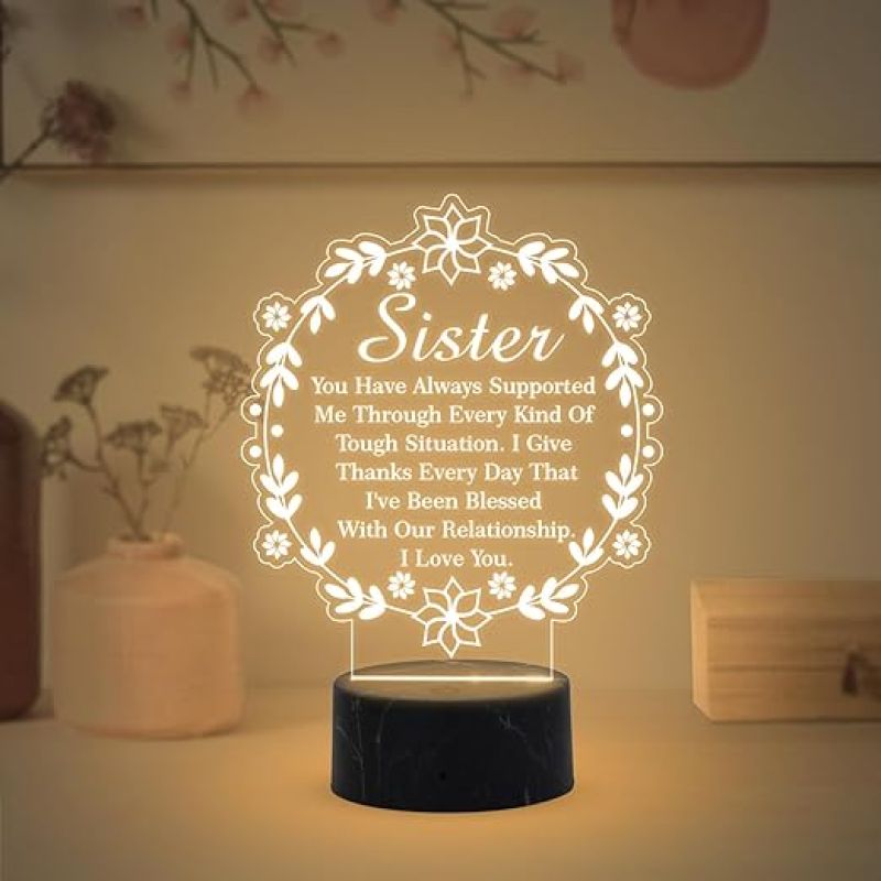 Sister night lamp with Warm White Light Gift for Sister , Birthday Gift for Sister , Raksha Bandhan Gift for Sister , Surprise Gift for Sister