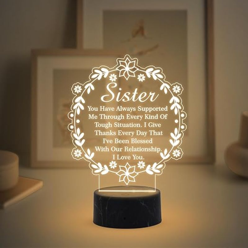 Sister night lamp with Warm White Light Gift for Sister , Birthday Gift for Sister , Raksha Bandhan Gift for Sister , Surprise Gift for Sister