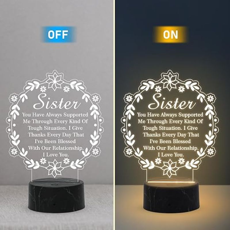 Sister night lamp with Warm White Light Gift for Sister , Birthday Gift for Sister , Raksha Bandhan Gift for Sister , Surprise Gift for Sister