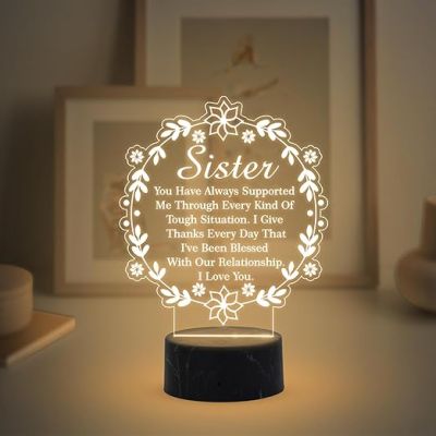 Sister night lamp with Warm White Light Gift for Sister , Birthday Gift for Sister , Raksha Bandhan Gift for Sister , Surprise Gift for Sister