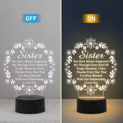Sister night lamp with Warm White Light Gift for Sister , Birthday Gift for Sister , Raksha Bandhan Gift for Sister , Surprise Gift for Sister