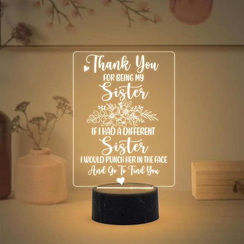 Thankyou You for being my Sister night lamp with Warm White Light Gift for Sister , Birthday Gift for Sister , Raksha Bandhan Gift for Sister , Surprise Gift for Sister