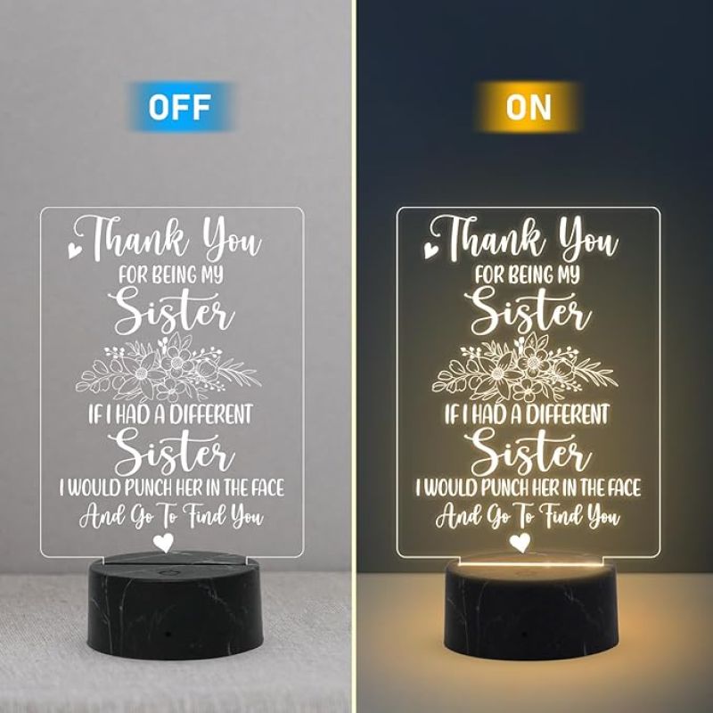 Thankyou You for being my Sister night lamp with Warm White Light Gift for Sister , Birthday Gift for Sister , Raksha Bandhan Gift for Sister , Surprise Gift for Sister