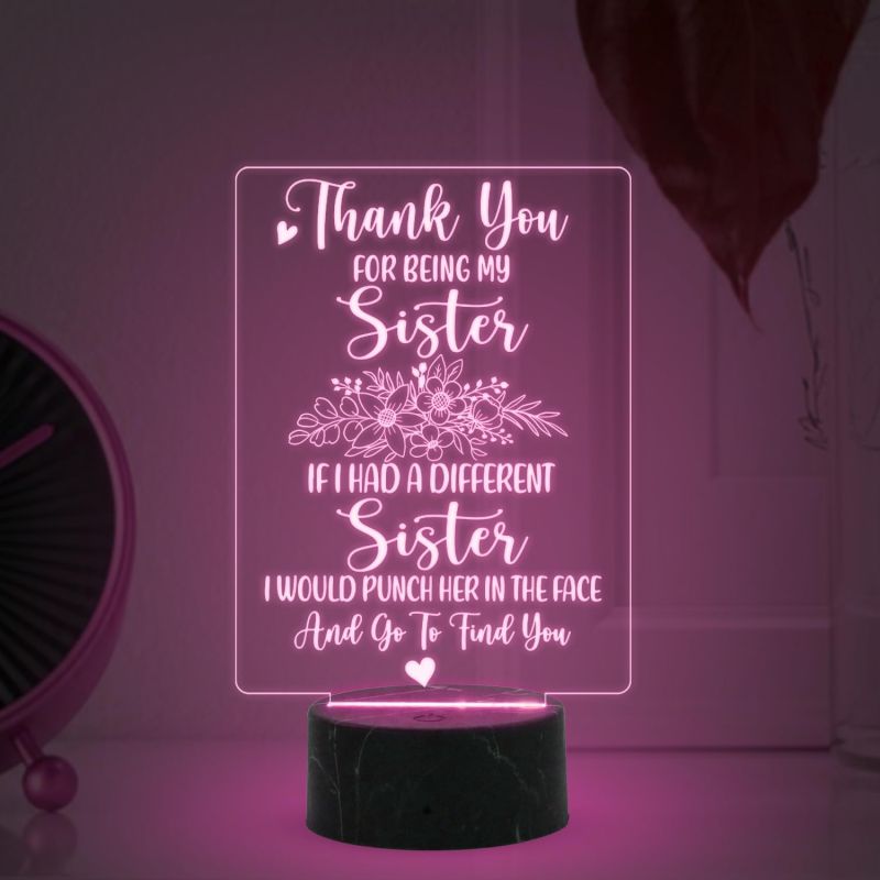 Thankyou You for being my Sister night lamp with Multicolored Light Gift for Sister , Birthday Gift for Sister , Raksha Bandhan Gift for Sister , Surprise Gift for Sister