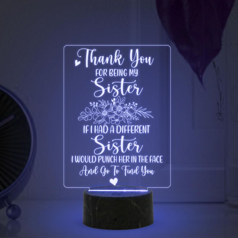 Thankyou You for being my Sister night lamp with Multicolored Light Gift for Sister , Birthday Gift for Sister , Raksha Bandhan Gift for Sister , Surprise Gift for Sister