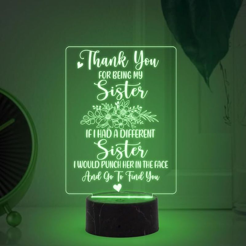 Thankyou You for being my Sister night lamp with Multicolored Light Gift for Sister , Birthday Gift for Sister , Raksha Bandhan Gift for Sister , Surprise Gift for Sister