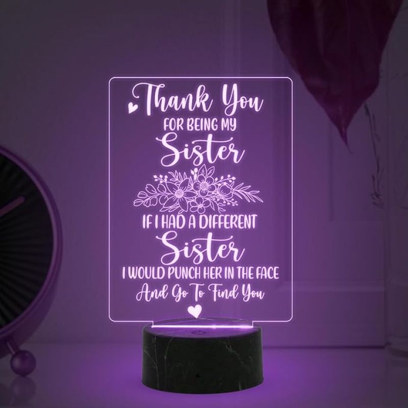 Thankyou You for being my Sister night lamp with Multicolored Light Gift for Sister , Birthday Gift for Sister , Raksha Bandhan Gift for Sister , Surprise Gift for Sister
