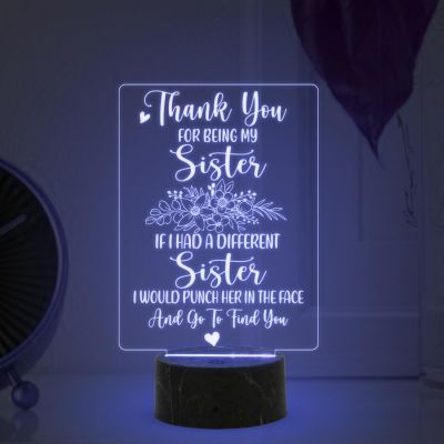 Thankyou You for being my Sister night lamp with Multicolored Light Gift for Sister , Birthday Gift for Sister , Raksha Bandhan Gift for Sister , Surprise Gift for Sister
