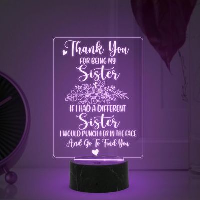 Thankyou You for being my Sister night lamp with Multicolored Light Gift for Sister , Birthday Gift for Sister , Raksha Bandhan Gift for Sister , Surprise Gift for Sister