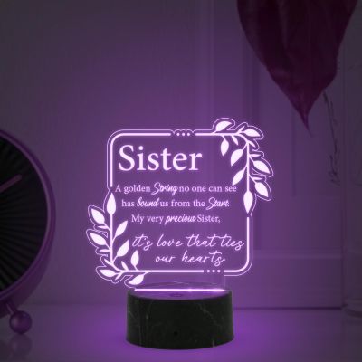 its Love That Ties Our Hearts night lamp with Multicolored Light Gift for Sister , Birthday Gift for Sister , Raksha Bandhan Gift for Sister , Surprise Gift for Sister