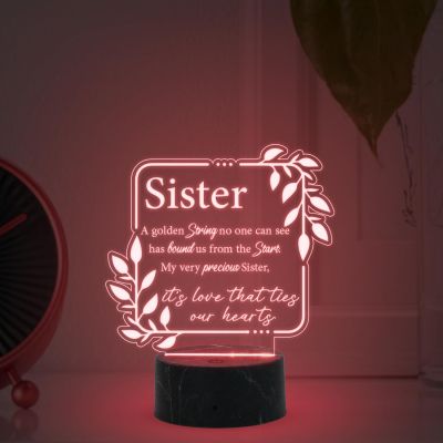 its Love That Ties Our Hearts night lamp with Multicolored Light Gift for Sister , Birthday Gift for Sister , Raksha Bandhan Gift for Sister , Surprise Gift for Sister