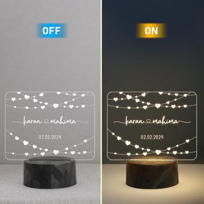 Personalized Couple night lamp with Warm White Light Customize with Name Date Anniversary Gift for Husband Wife, Birthday Gift for Girlfriend Boyfriend, Gift for Someone Special