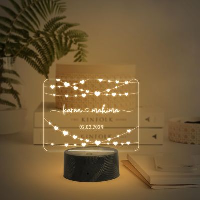 Personalized Couple night lamp with Warm White Light Customize with Name Date Anniversary Gift for Husband Wife, Birthday Gift for Girlfriend Boyfriend, Gift for Someone Special