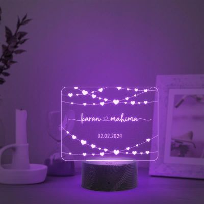 Personalized Couple night lamp with Automatic Color Changing Light Customize with Name Date Anniversary Gift for Husband Wife, Birthday Gift for Girlfriend Boyfriend, Gift for Someone Special