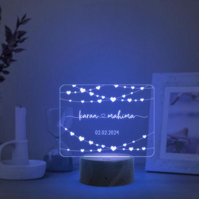 Personalized Couple night lamp with Automatic Color Changing Light Customize with Name Date Anniversary Gift for Husband Wife, Birthday Gift for Girlfriend Boyfriend, Gift for Someone Special