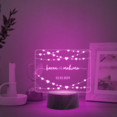 Personalized Couple night lamp with Automatic Color Changing Light Customize with Name Date Anniversary Gift for Husband Wife, Birthday Gift for Girlfriend Boyfriend, Gift for Someone Special