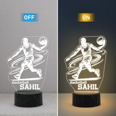 Personalized Basketball night lamp with Warm White Light Customized with Name Return Gift for Kids , Gift for Basketball Lovers