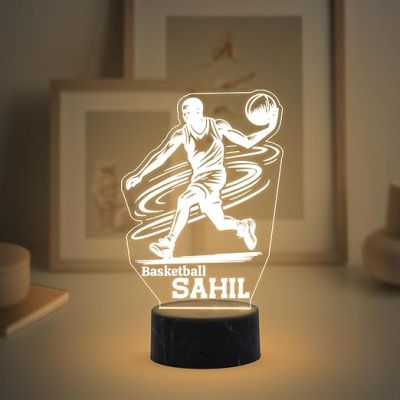 Personalized Basketball night lamp with Warm White Light Customized with Name Return Gift for Kids , Gift for Basketball Lovers