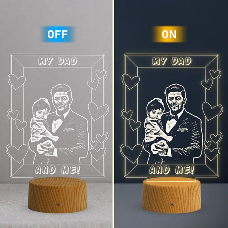 My Dad & Me night lamp with Warm White Light Customized with Dad Son Photo Best Gift for Dad , Birthday Gift for Dad from Daughter & Son