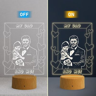 My Dad & Me night lamp with Warm White Light Customized with Dad Son Photo Best Gift for Dad , Birthday Gift for Dad from Daughter & Son
