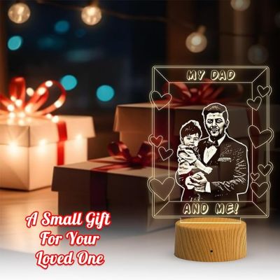 My Dad & Me night lamp with Warm White Light Customized with Dad Son Photo Best Gift for Dad , Birthday Gift for Dad from Daughter & Son