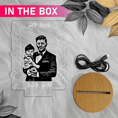 My Dad & Me night lamp with Warm White Light Customized with Dad Son Photo Best Gift for Dad , Birthday Gift for Dad from Daughter & Son