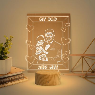 My Dad & Me night lamp with Warm White Light Customized with Dad Son Photo Best Gift for Dad , Birthday Gift for Dad from Daughter & Son