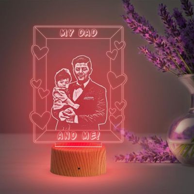 My Dad & Me night lamp with Multicolored Light Customized with Dad Son Photo Best Gift for Dad , Birthday Gift for Dad from Daughter & Son