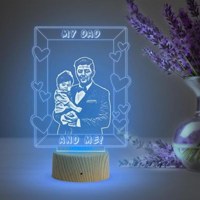 My Dad & Me night lamp with Multicolored Light Customized with Dad Son Photo Best Gift for Dad , Birthday Gift for Dad from Daughter & Son