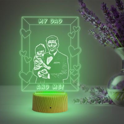 My Dad & Me night lamp with Multicolored Light Customized with Dad Son Photo Best Gift for Dad , Birthday Gift for Dad from Daughter & Son