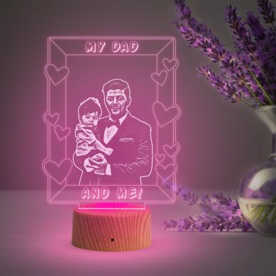 My Dad & Me night lamp with Multicolored Light Customized with Dad Son Photo Best Gift for Dad , Birthday Gift for Dad from Daughter & Son