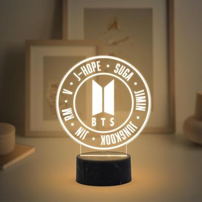 3D Illusion BTS Group Member Name Night Lamp with Warm White Light Gift for Women Girls Girlfriend Teen Girl Friends & Birthday Return Gift, Home Decor